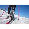 Cross-country skiing: young woman cross-country skiing on a winter day (motion blurred image)