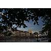 Aerial view of Zurich city center with famous Grossmünster Church and river Limmat at Lake Zurich from Grossmünster Church, Canton of Zurich Switzerland