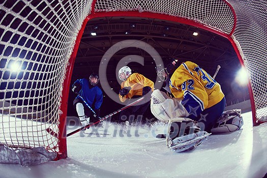 ice hockey goalkeeper player on goal in action ice hockey goalkeeper player on goal in action