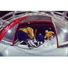 ice hockey goalkeeper  player on goal in action