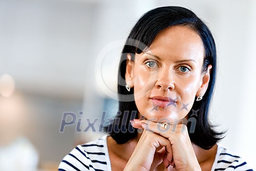 Beautiful woman portrait in casual clothes indoors Beautiful woman portrait in casual clothes indoors