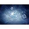 Abstract blue media background of communication concept with 3D cube illustration