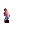 Double exposure of elegant businessman and modern city on white background