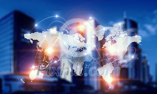 Media user interface with world map as concept for global business. Mixed media Media user interface with world map as concept for global business. Mixed media
