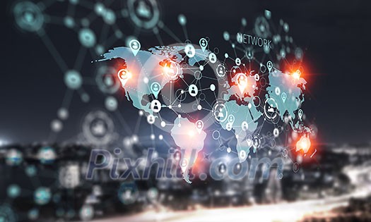 Media user interface with world map as concept for global business. Mixed media Media user interface with world map as concept for global business. Mixed media