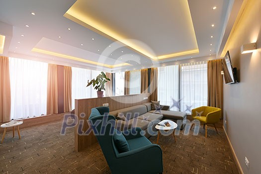 hotel room in modern architecture style comfortable bed in and luxury decorations hotel room in modern architecture style comfortable bed in and luxury decorations