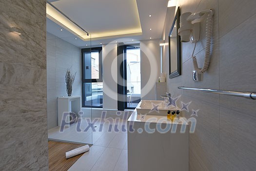 minimalistic bathrom in modern hotel with luxury details minimalistic bathrom in modern hotel with luxury details