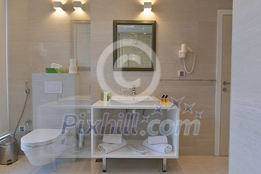 minimalistic bathrom in modern hotel with luxury details minimalistic bathrom in modern hotel with luxury details