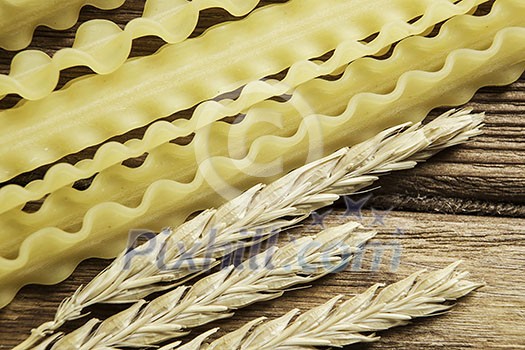 Close of dry spaghetti pasta on table Close of dry spaghetti pasta on table