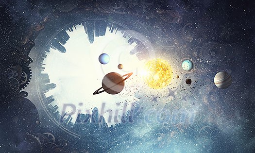 Fantasy image with Earth planet and space. Elements of this image furnished by NASA.