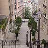 Montmartre staircase and street lights in Paris, France