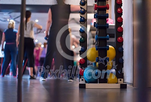 Group of young healthy sporty women exercising with a rubber bands in modern fitness studio fitness, sport, training, gym and lifestyle concept Group of young healthy sporty women exercising with a rubber bands in modern fitness studio fitness, sport, training, gym and lifestyle concept