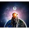 Space explorer in astronaut suit. Mixed media. Elements of this image are furnished by NASA
