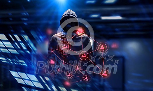 Unrecognizable man wearing hoody looking in to binoculars. 3d rendering Unrecognizable man wearing hoody looking in to binoculars. 3d rendering
