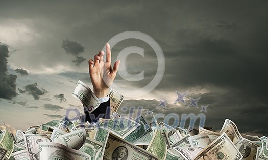 Rich businessman sink in pile of money banknotes Rich businessman sink in pile of money banknotes