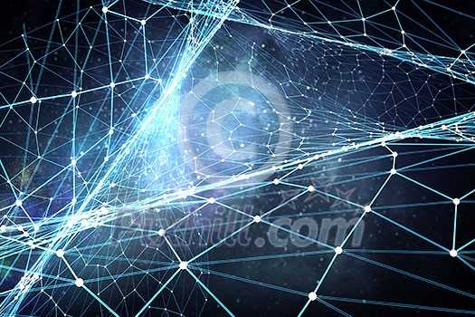 Abstract connected dots on bright blue background. 3D rendering Abstract connected dots on bright blue background. 3D rendering