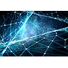 Abstract connected dots on bright blue background. 3D rendering