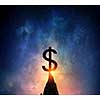 Dollar symbol silhouette on peak. Mixed media