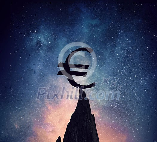 Euro symbol silhouette on peak. Mixed media Euro symbol silhouette on peak. Mixed media