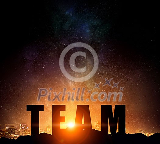 Team concept word against starry sky background. Mixed media Team concept word against starry sky background. Mixed media