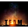 Team concept word against starry sky background. Mixed media