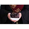 modern muslim woman holding a plate full of sweet dates on iftar time in ramadan kareem islamic healthy food concept