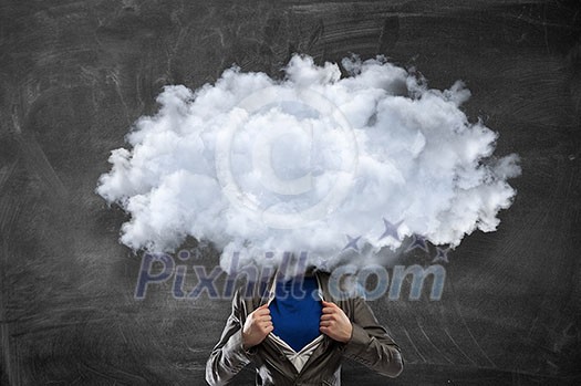 Young businessman with head in the clouds. Mixed media Young businessman with head in the clouds. Mixed media