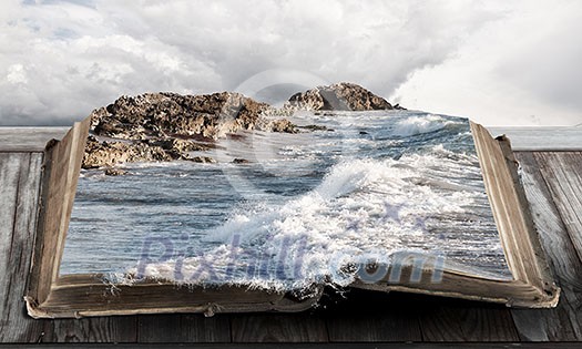 Book with natural sea landscape on pages Book with natural sea landscape on pages