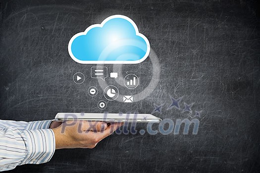 Concept of wireless connection and cloud computing. Mixed media Concept of wireless connection and cloud computing. Mixed media