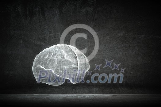 Human brain shadow sign on concrete wall Human brain shadow sign on concrete wall