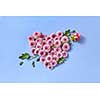 Creative post card from hardy chrysanthemum flowers heart and rose as an arrow on a serenity color background with copy space. Congratulation card.