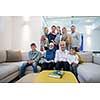 several generations portrait of happy modern muslim family before iftar dinner during ramadan feast at home