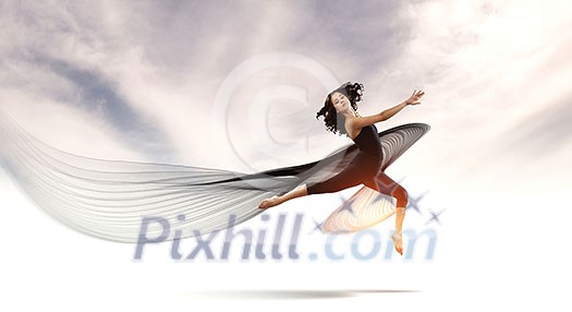 Young gymnast girl doing moves and jumps. Mixed media Young gymnast girl doing moves and jumps. Mixed media
