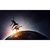 Couple of gymnasts dancing together. Mixed media. Elements of this image are furhished by NASA