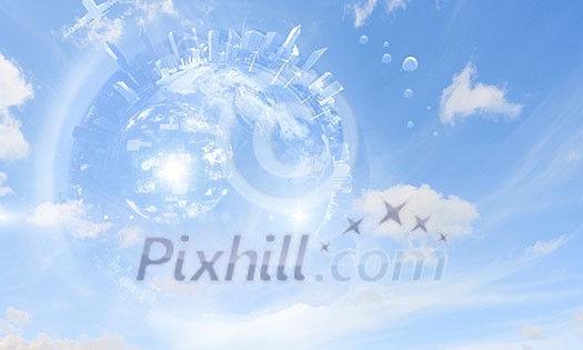 Futuristic globalization background concept with digital globe Futuristic globalization background concept with digital globe