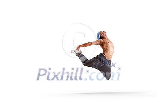 Young hip hop dancer performing over white background Young hip hop dancer performing over white background