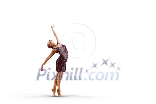 Female dancer ballerina jumping on white background Female dancer ballerina jumping on white background