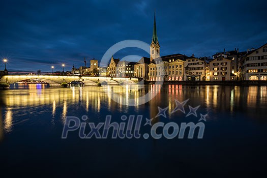 Zurich, Switzerland - view of the old town with the Limmat river Zurich, Switzerland - view of the old town with the Limmat river