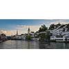 Aerial view of Zurich city center with famous St. Peter Church and river Limmat at Lake Zurich from Grossmunster Church Canton of Zurich Switzerland