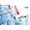 Double exposure of car and modern business concept. Mixed media