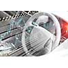 Double exposure of car and modern business concept. Mixed media
