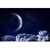 Nightly sky with moon stars and clouds