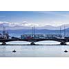 Zurich, Switzerland - view of the Limmat river with its busy bridges