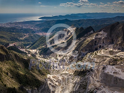 Carrara mountains. quarry - the place where Michealangelo sourced the marble for David, Massa-Carrara Tuscany Italy - high resolution panoramic image Carrara mountains. quarry - the place where Michealangelo sourced the marble for David, Massa-Carrara Tuscany Italy - high resolution panoramic image