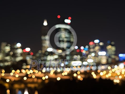 Blurred bokeh lights of night big city Blurred bokeh lights of night big city