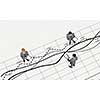 Top view of business people and graphs and diagrams on floor