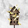 Conceptual image with nesting box and many birds living in it