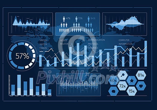 Futuristic user interface with business infographs and icons Futuristic user interface with business infographs and icons