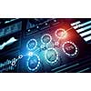 Futuristic user interface with business infographs and icons