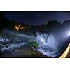 waterfalls in dark night beautiful nature with crystal clear water on wild river una in bosnia and herzegovina